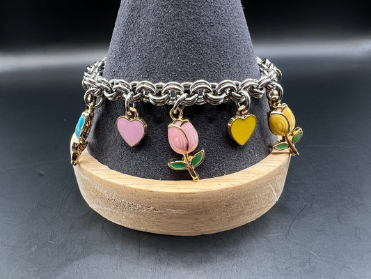 Charmed Spring: Charm Bracelet with Tulips & Hearts