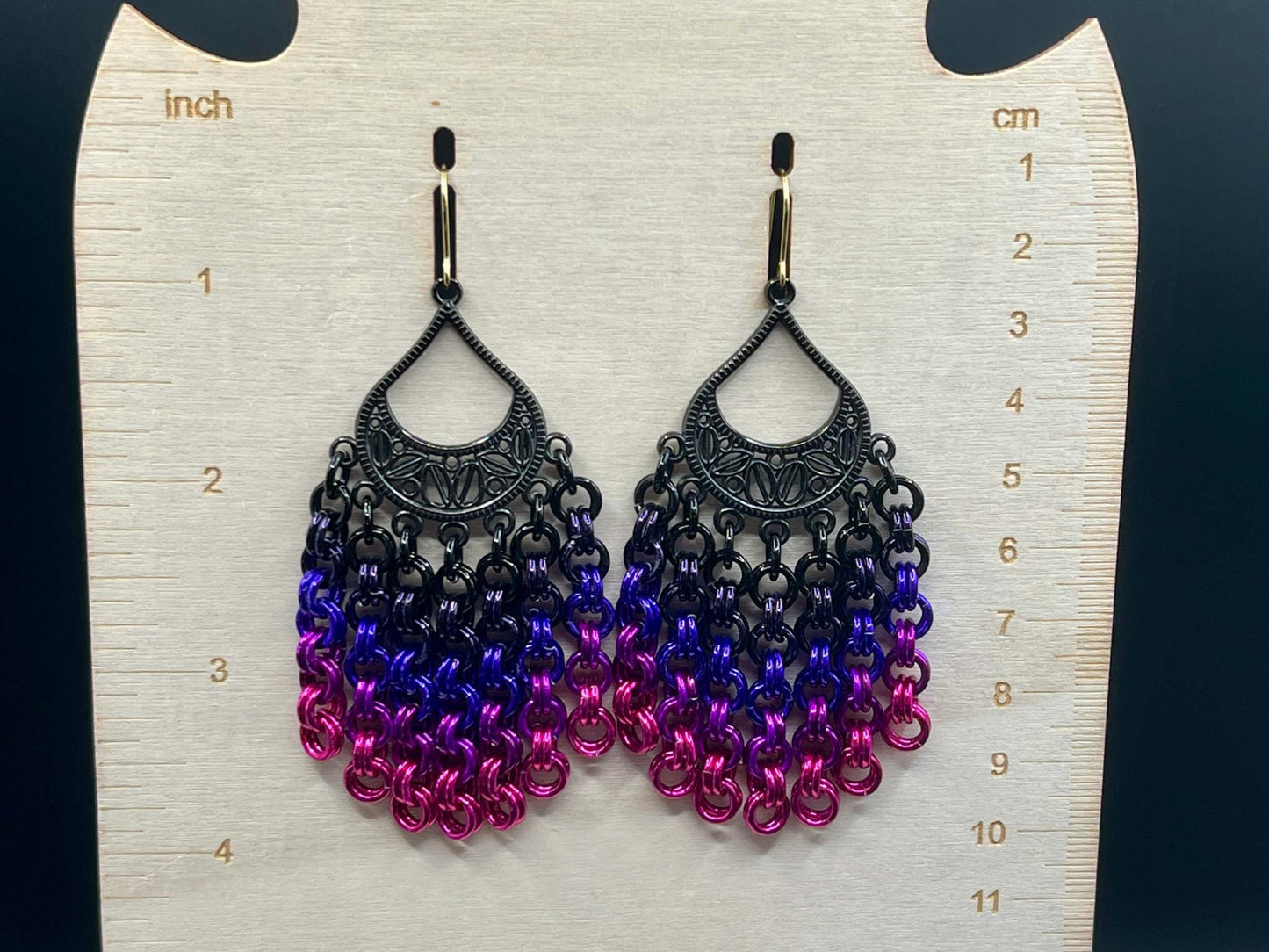 Chandelier Earrings - Black to Pink Ombre