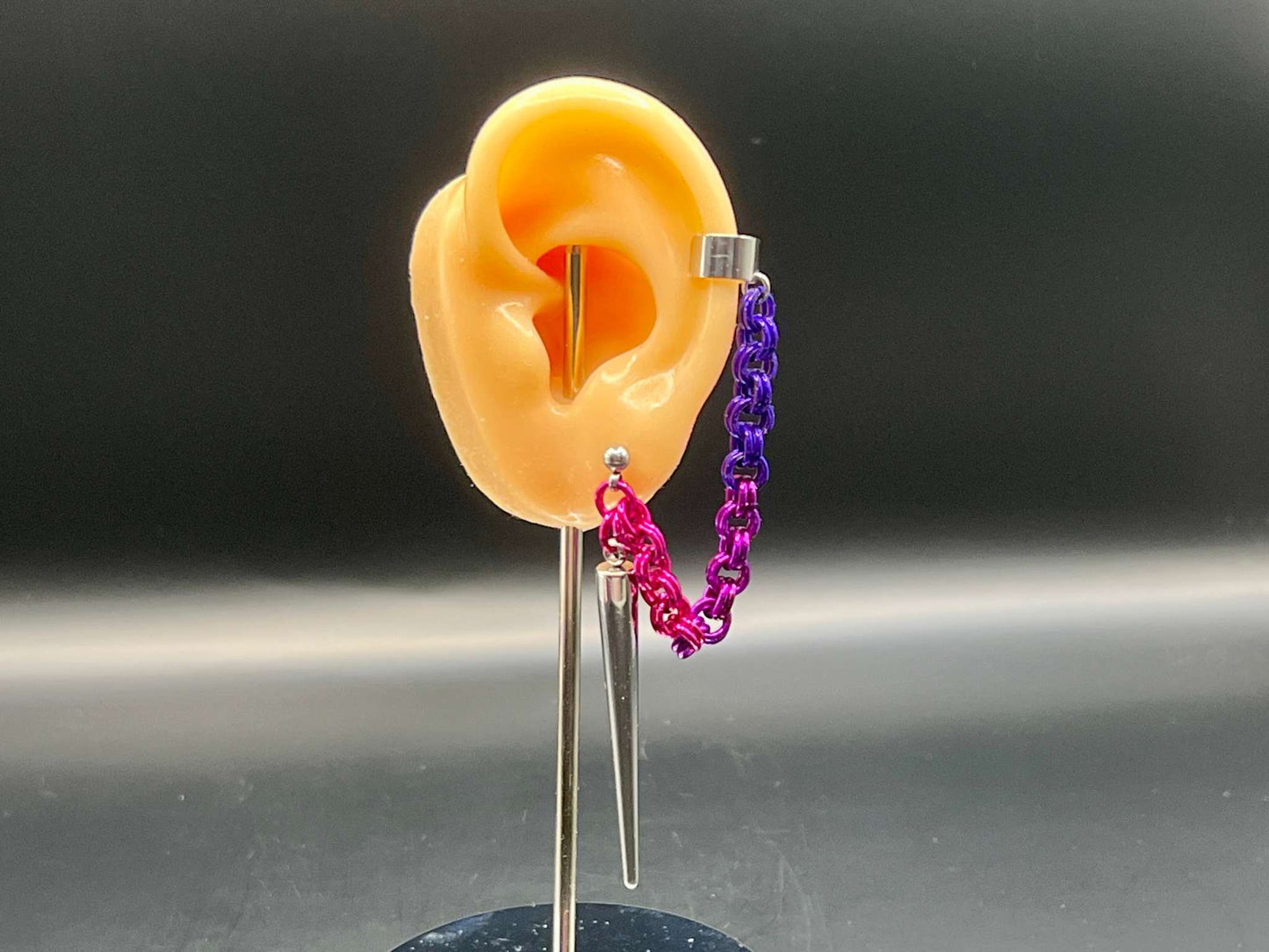 Single Ear Cuff/Earring Combo for Left Ear - Purple & Pink