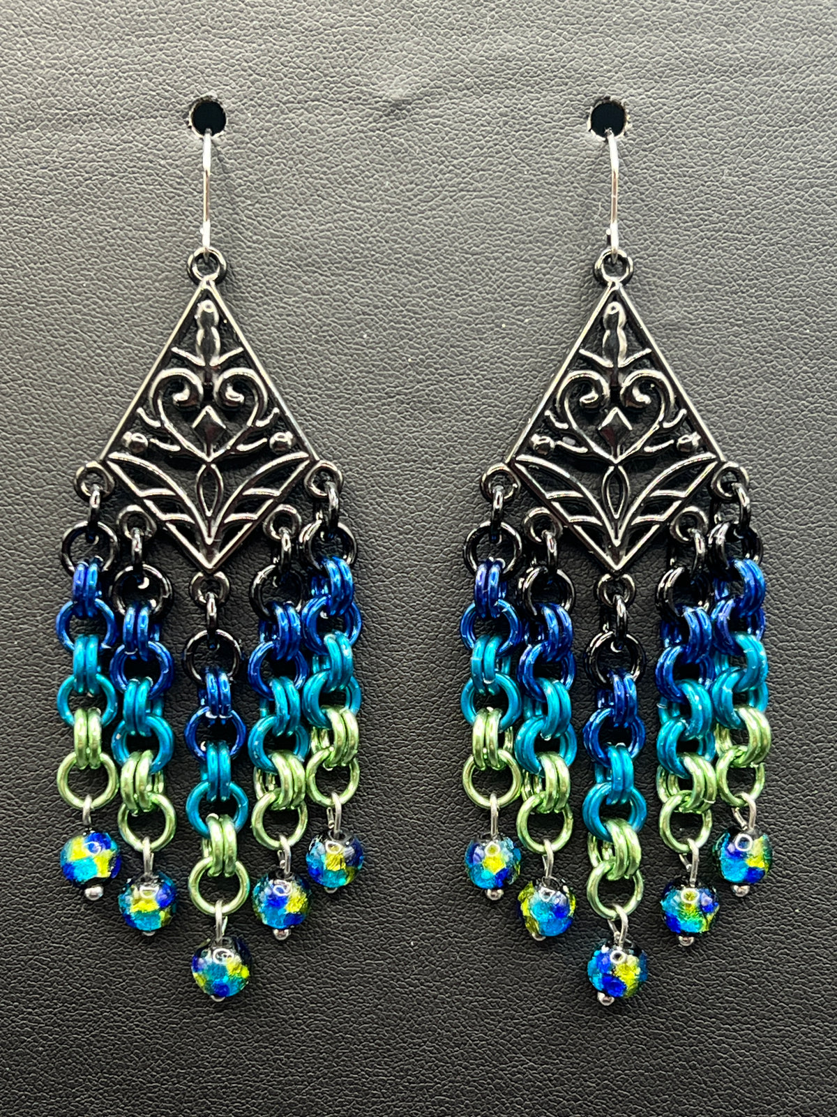 Chandelier Earrings - Peacock Blues & Greens