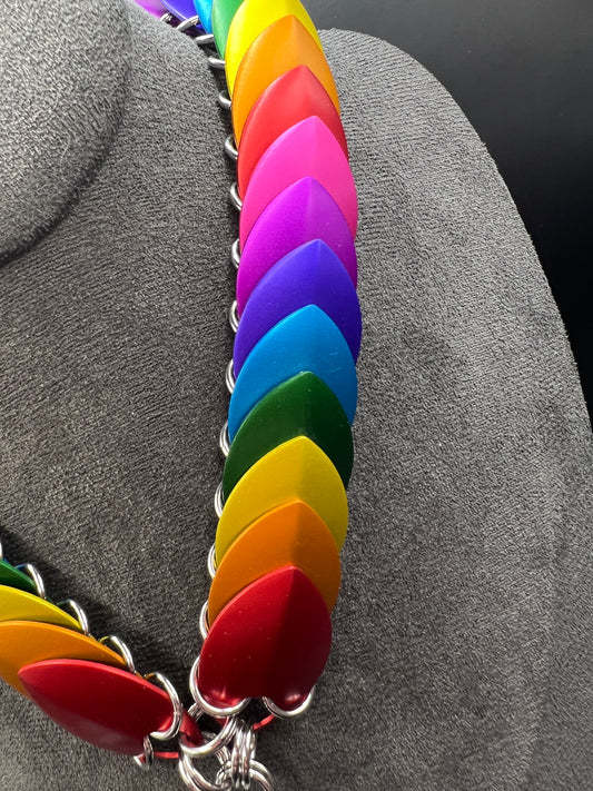 Scale Choker Necklace - Rainbow with Large Fang Pendant