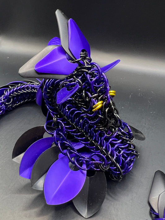 Handmade Wearable Chainmaille Large Dragon - Purple & Black