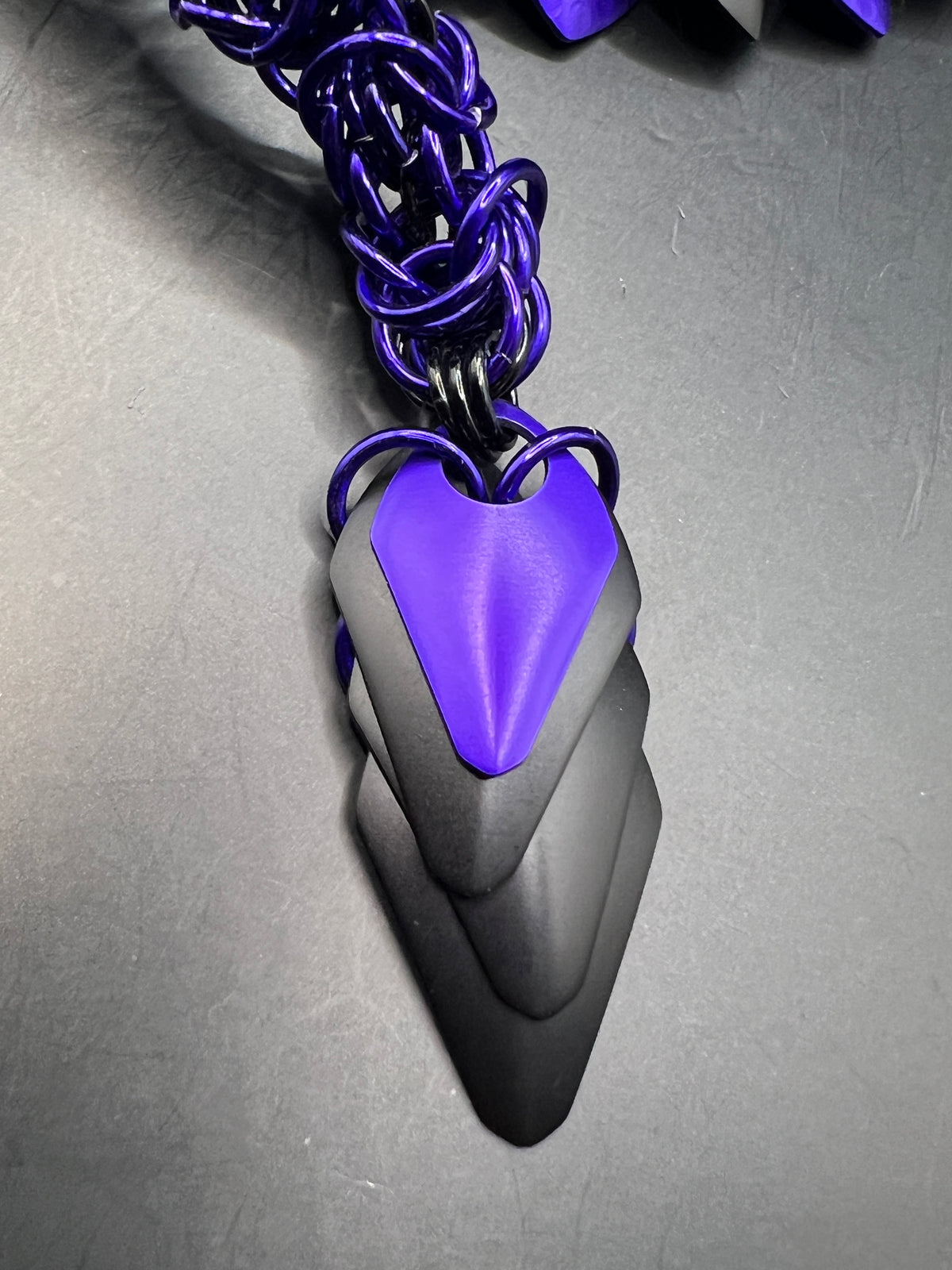Handmade Wearable Chainmaille Large Dragon - Purple & Black