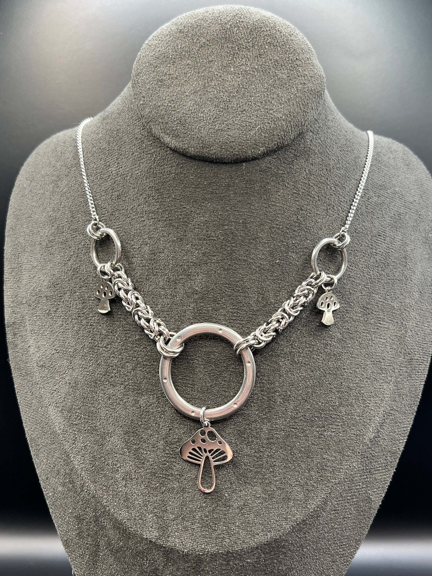 Mushrooms - Solid Stainless Steel Chainmaille Necklace Measuring Approx. 25" Long