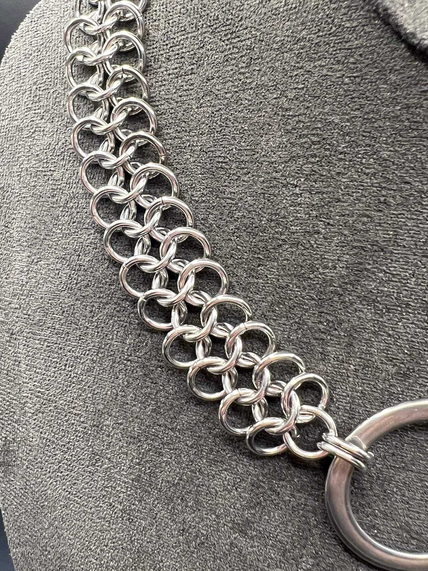 European 4 in 1 Solid Stainless Steel Chainmaille Choker Measuring Approx. 17" Long, Adjusts to Approx. 19"