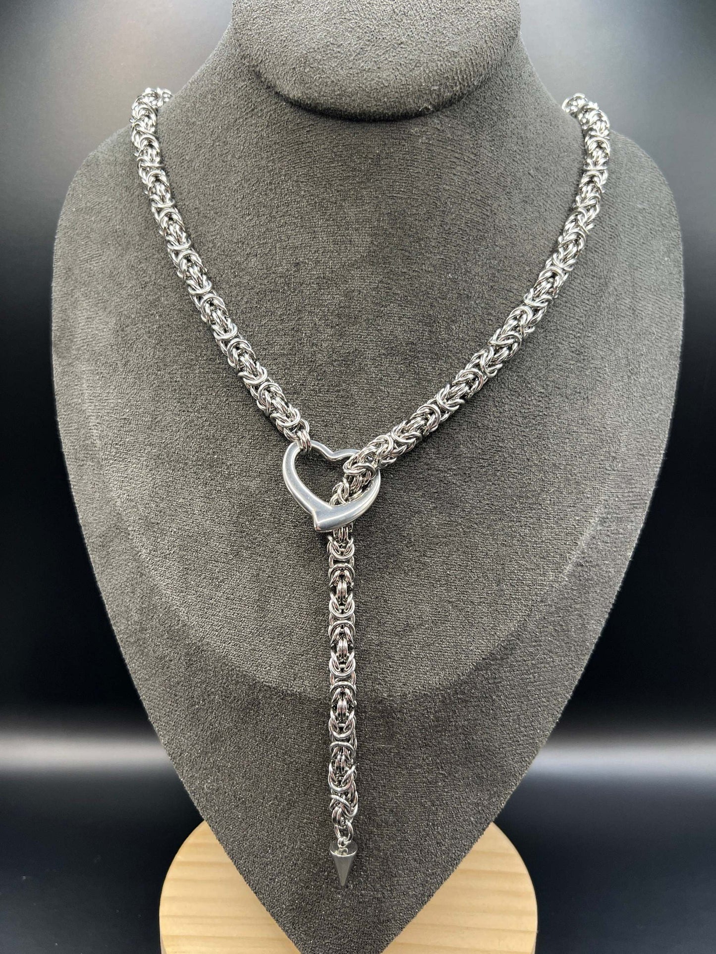 Byzantine Lariat Necklace with Spike at End - Measures Approx. 26" Long from Spike to Ring, Solid Stainless Steel with Nice Drape