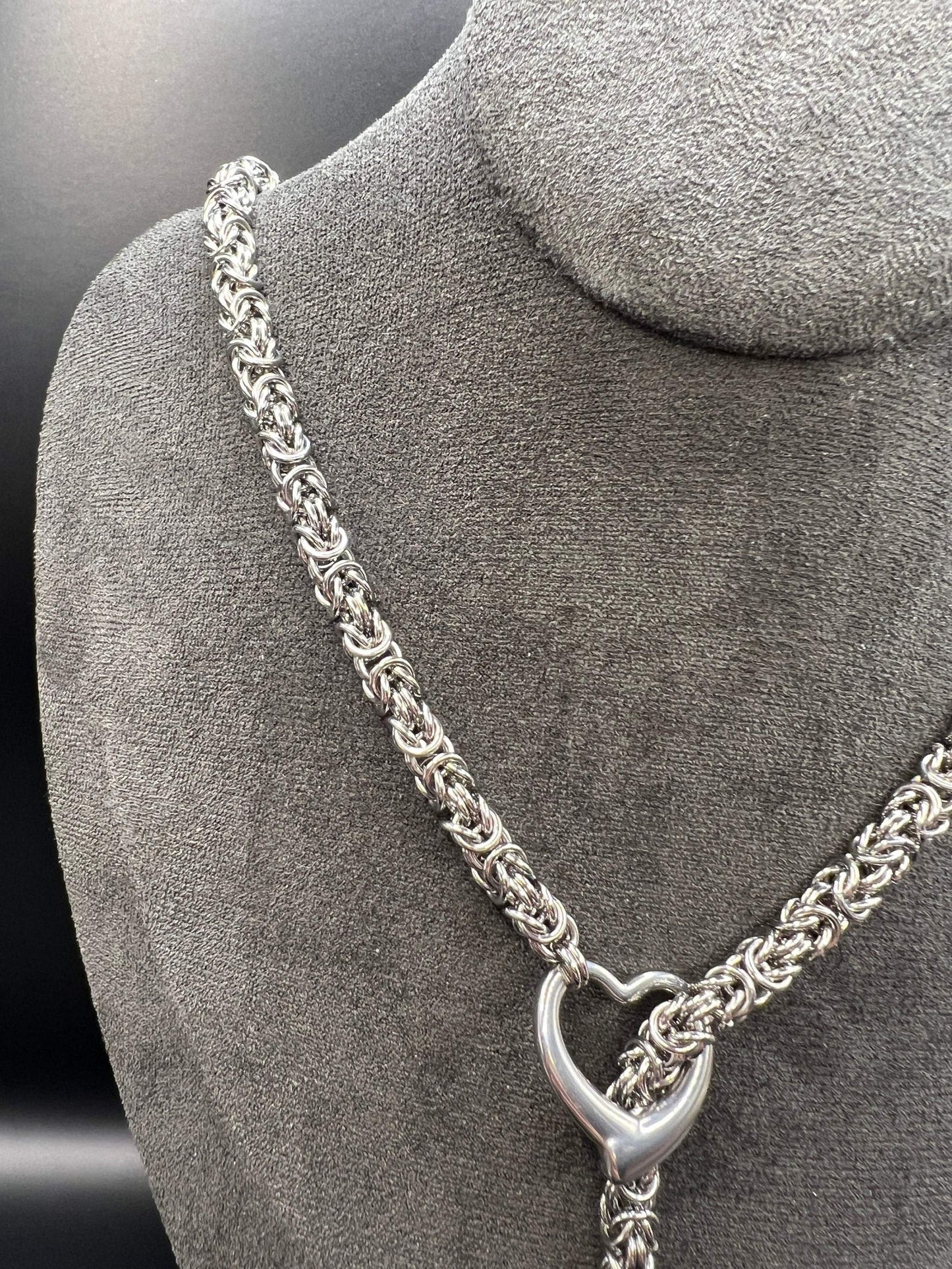 Byzantine Lariat Necklace with Spike at End - Measures Approx. 26" Long from Spike to Ring, Solid Stainless Steel with Nice Drape