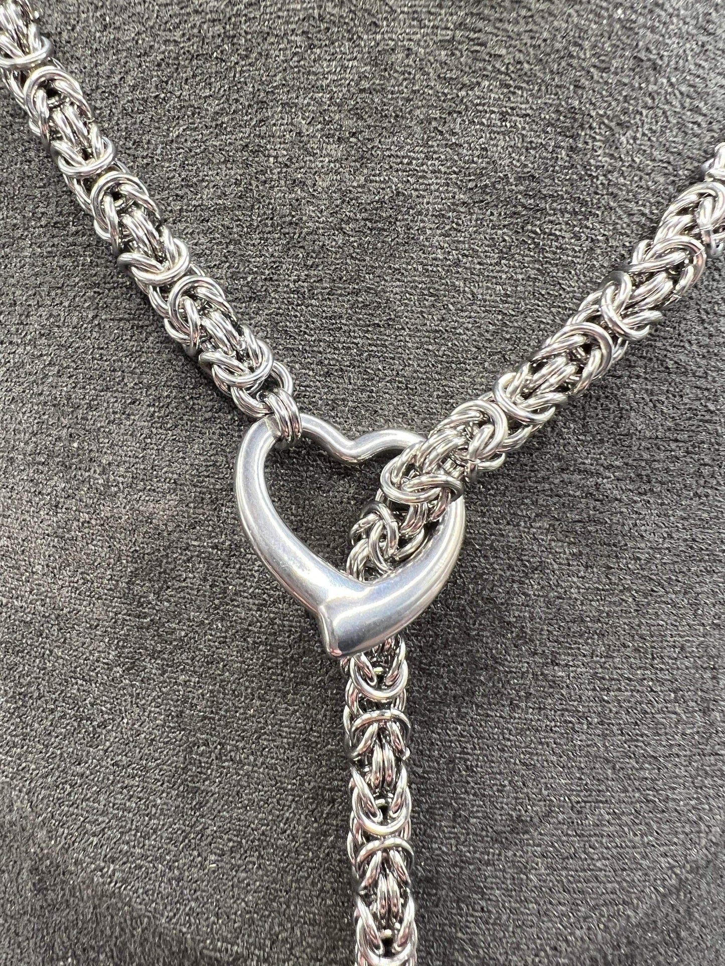 Byzantine Lariat Necklace with Spike at End - Measures Approx. 26" Long from Spike to Ring, Solid Stainless Steel with Nice Drape