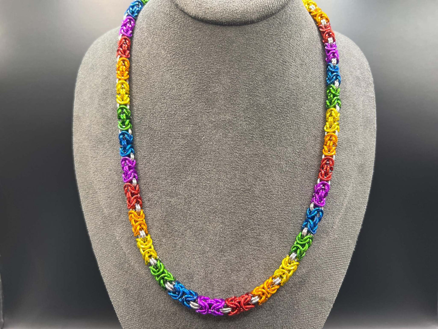 Rainbow Petite Byzantine Chainmaille Necklace, Measures Approx. 21.5" Long