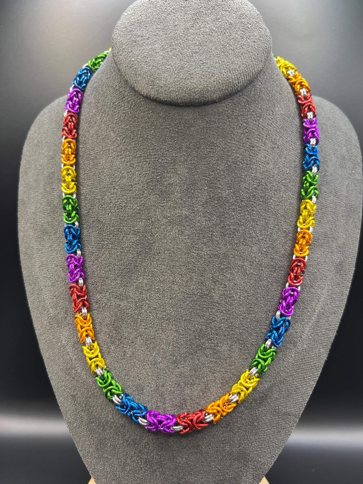 Rainbow Petite Byzantine Chainmaille Necklace, Measures Approx. 21.5" Long