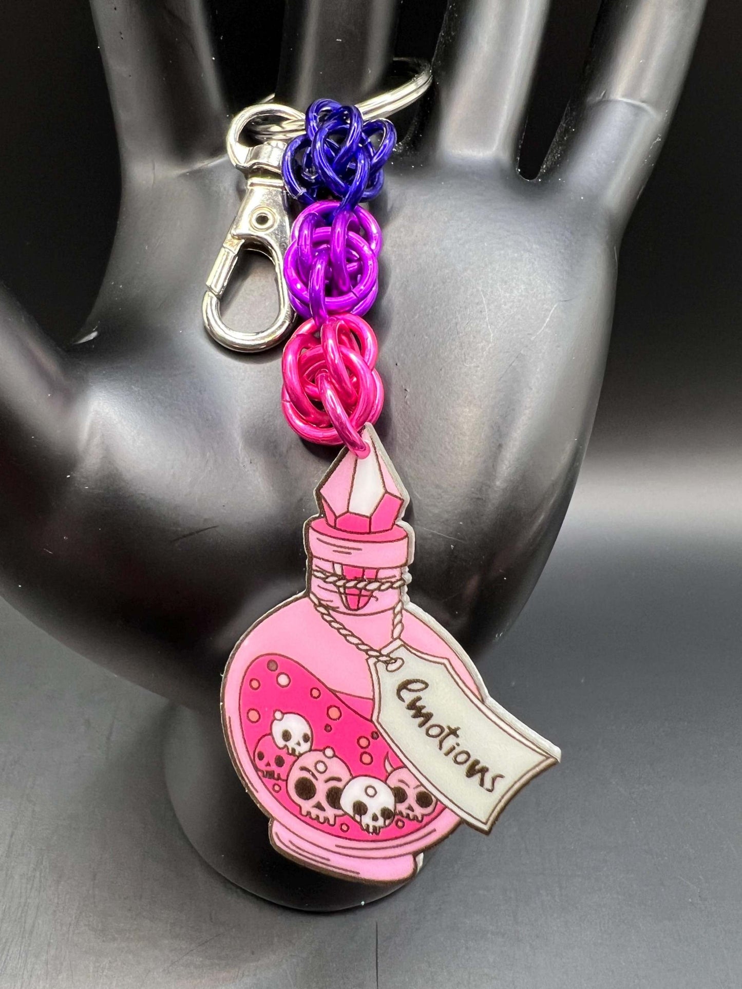 Pink & Purple Emotions Potion Bottle Chainmaille Keychain Measuring Approx. 4" Long