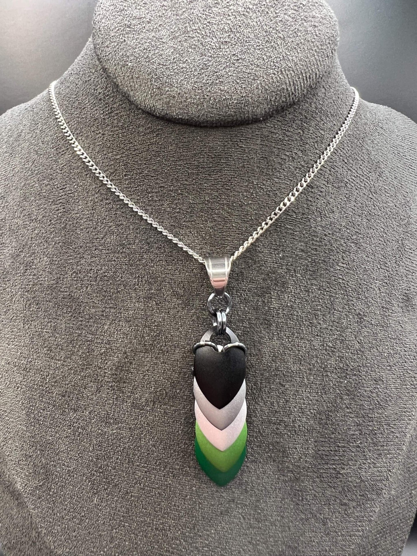 Pride Flag Scalemaille Pendant: Aromantic, Measuring Approx. 2.5" Long