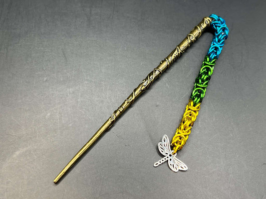 Dragonfly Chainmaille Hair Stick on Magic Wand, Stick Measures 5" in Length