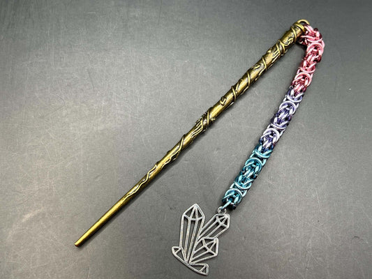 Crystal Cluster Chainmaille Hair Stick on Magic Wand, Stick Measures 5" in Length