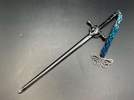 Moth Chainmaille Hair Stick on Sword, Stick Measures 8" in Length