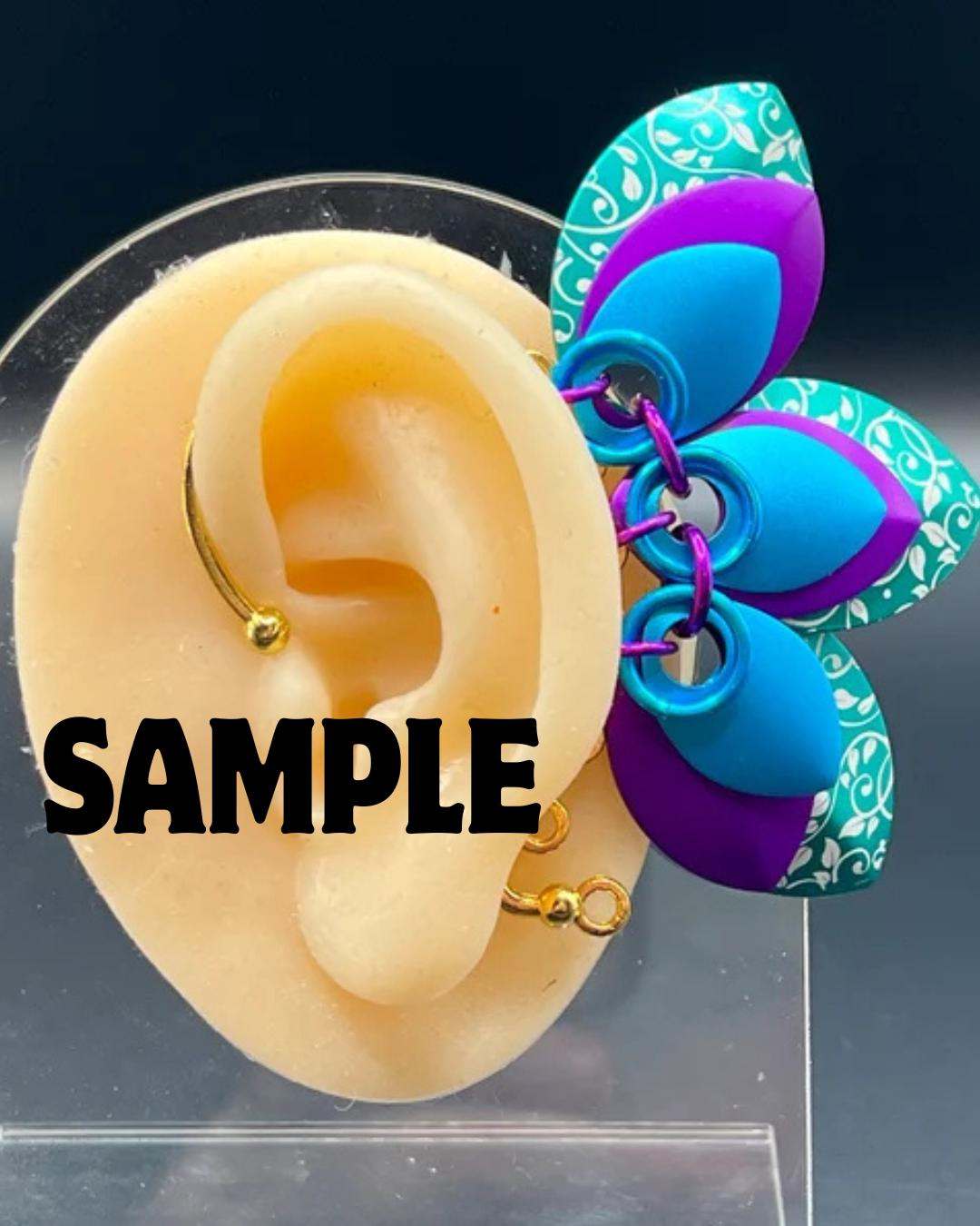 Red & Gray Pinstripe - Set of 2 Scalemaille Ear Cuffs with Anodized Aluminum Laser Engraved Premium Scales