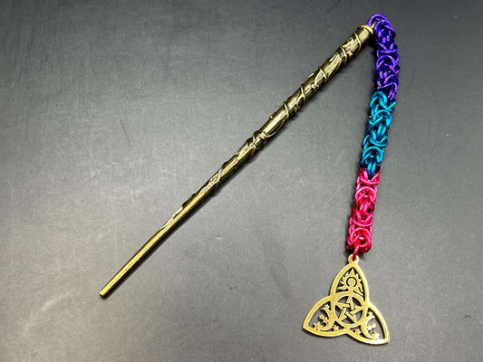 Golden Pentagram Chainmaille Hair Stick on Magic Wand, Stick Measures 5" in Length