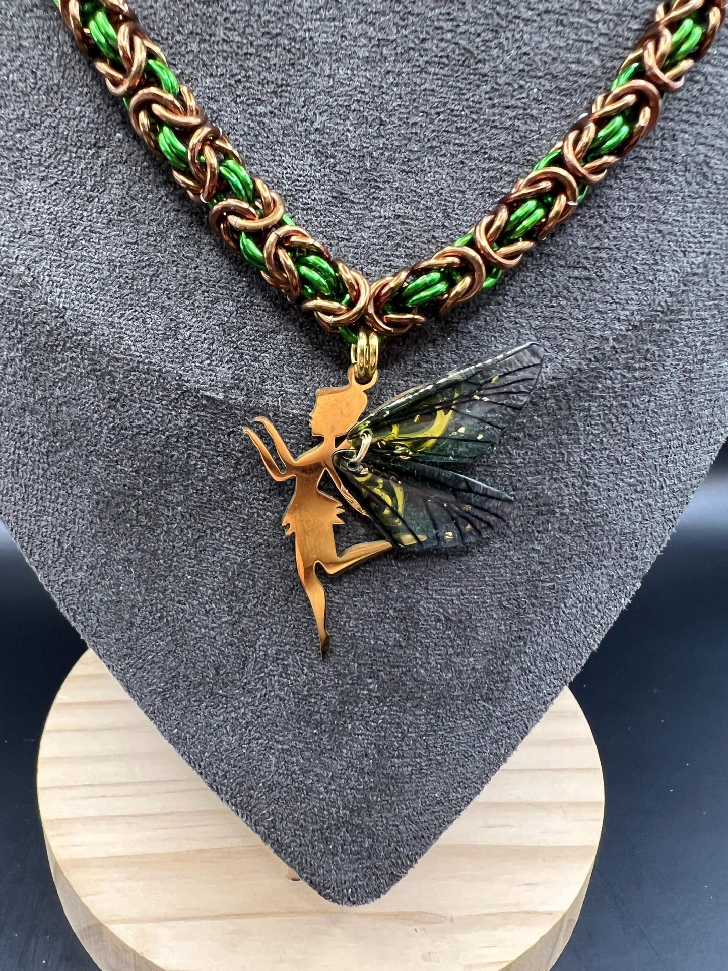 Dancing Fairy Chainmaille Necklace, Petite Byzantine, Anodized Aluminum, Measures Approx. 19.5-21" Long