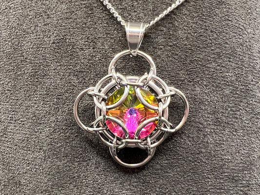 Stainless Steel Oriana Pendant - Pink/Yellow/Green Shift Crystal