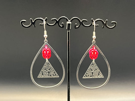 Charmed Teardrop: Earrings with Floral Triangle Charm