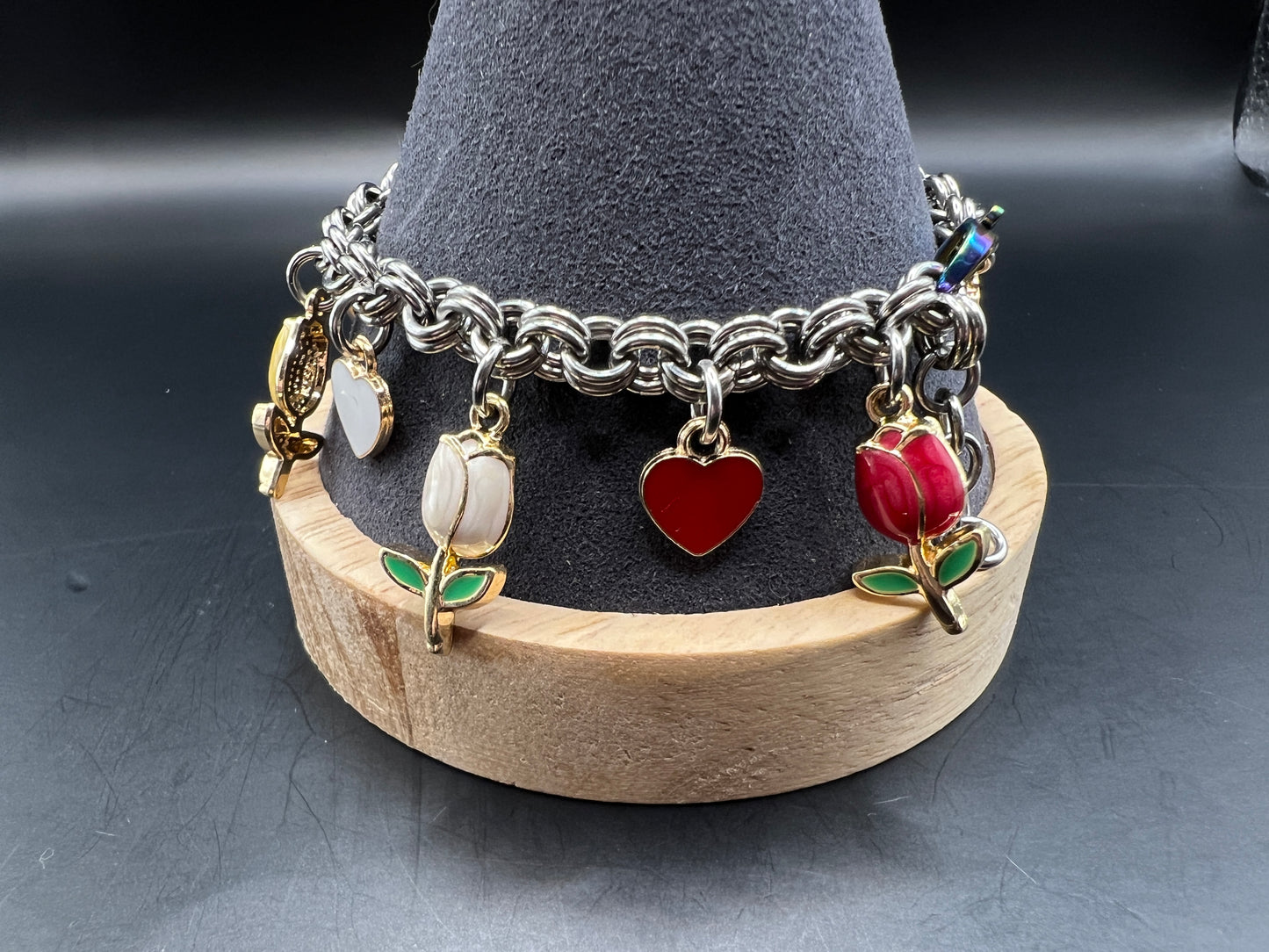 Charmed Spring: Charm Bracelet with Tulips & Hearts