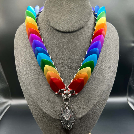 Scale Choker Necklace - Rainbow with Dragon Head Pendant