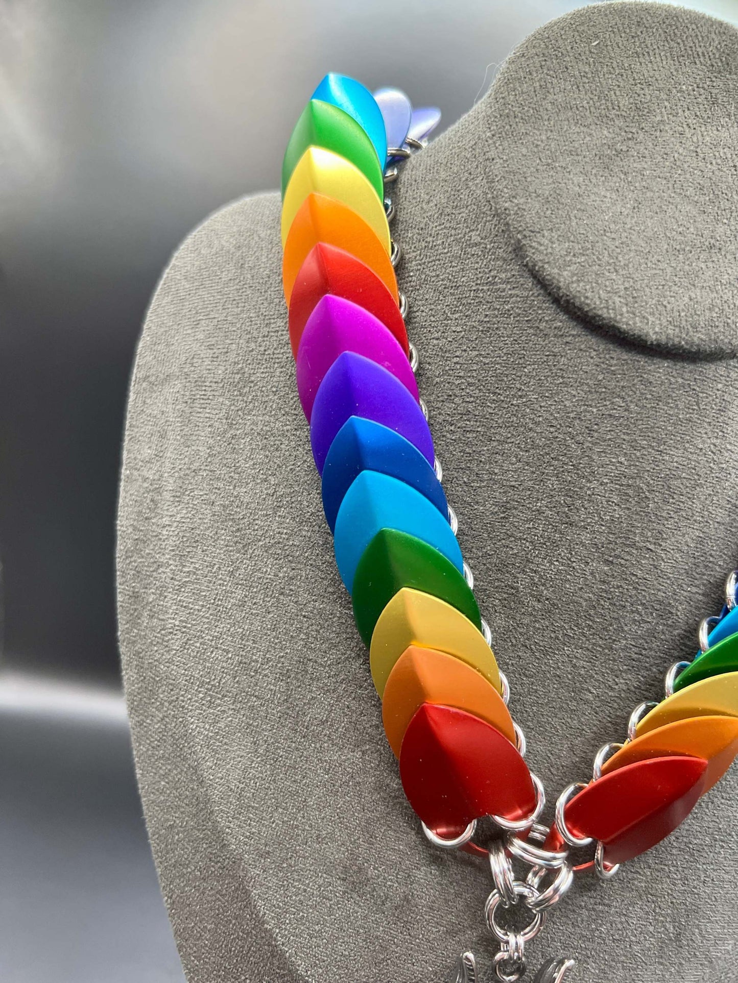 Scale Choker Necklace - Rainbow with Dragon Head Pendant