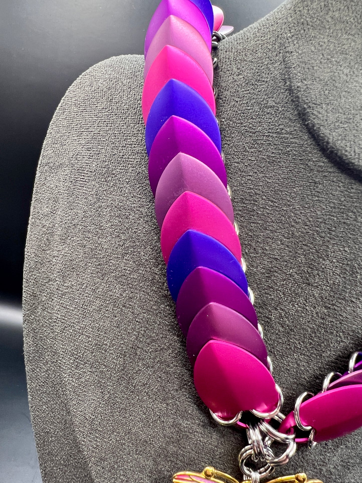 Scale Choker Necklace - Shades of Purple with Butterfly Pendant