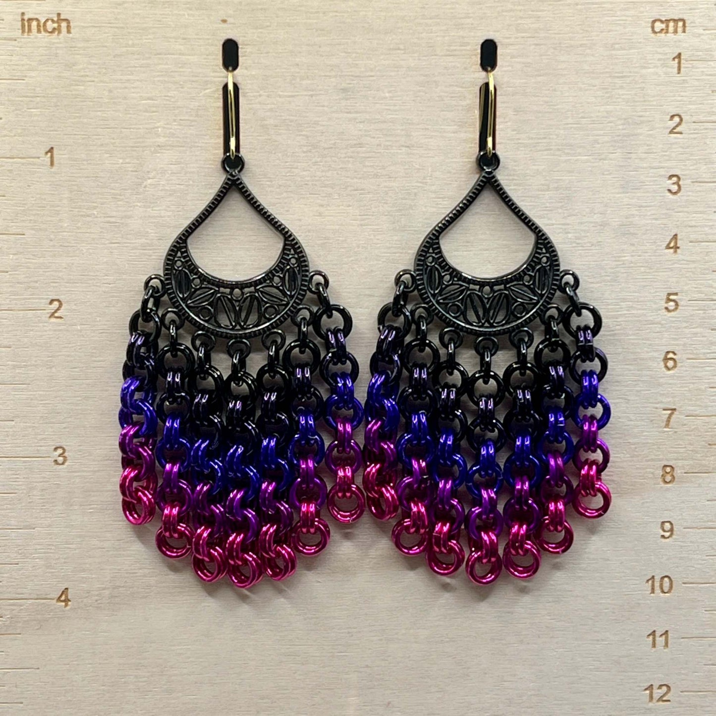 Chandelier Earrings - Black to Pink Ombre