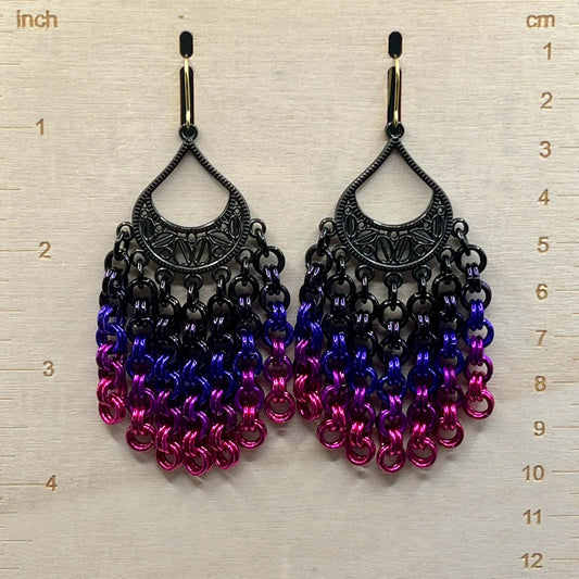 Chandelier Earrings - Black to Pink Ombre