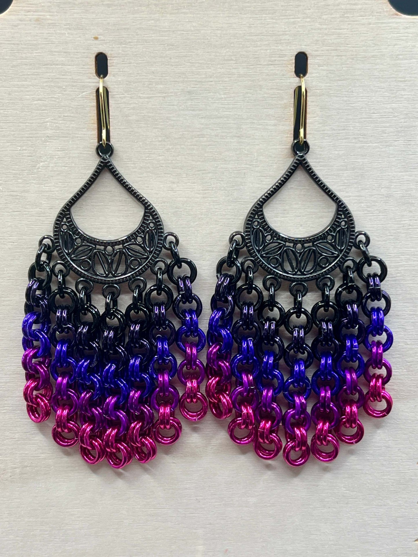 Chandelier Earrings - Black to Pink Ombre