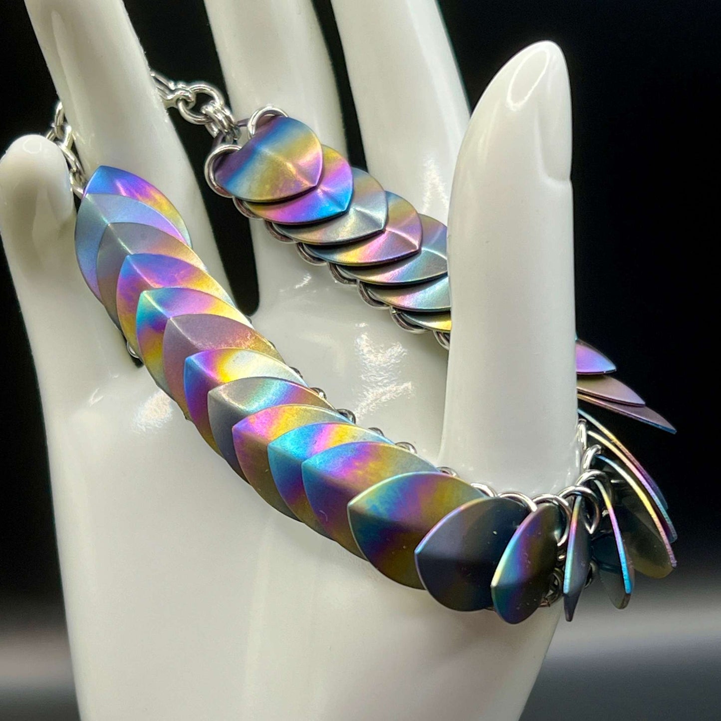 Scalemaille Bracelet - Stainless Steel & Rainbow Anodized Titanium