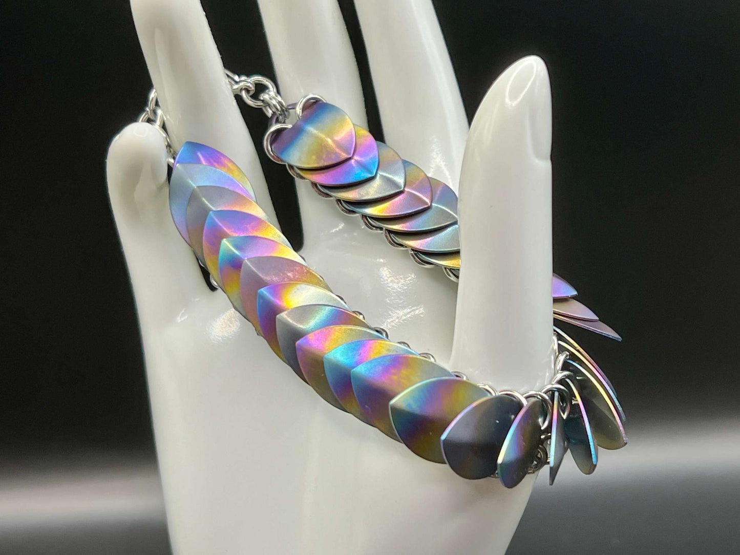 Scalemaille Bracelet - Stainless Steel & Rainbow Anodized Titanium