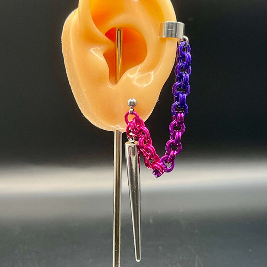Single Ear Cuff/Earring Combo for Left Ear - Purple & Pink
