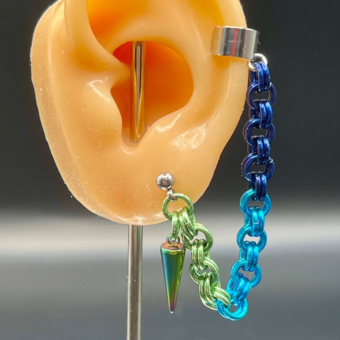 Single Ear Cuff/Earring Combo for Left Ear - Blues & Greens