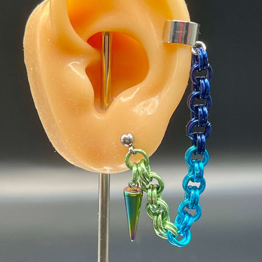 Single Ear Cuff/Earring Combo for Left Ear - Blues & Greens