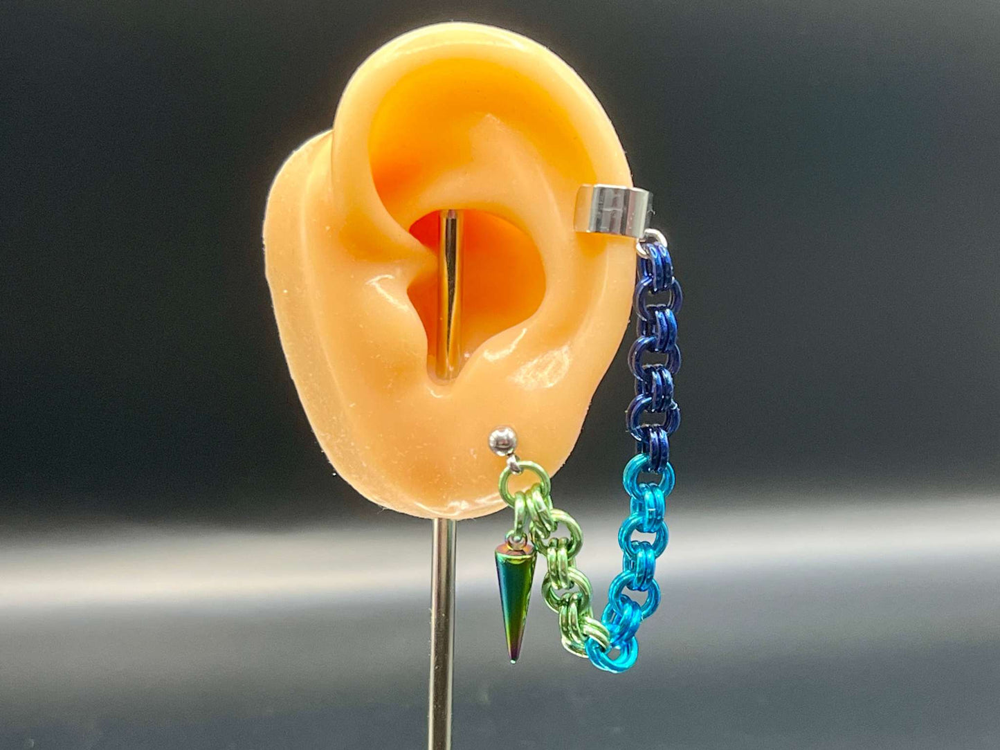 Single Ear Cuff/Earring Combo for Left Ear - Blues & Greens