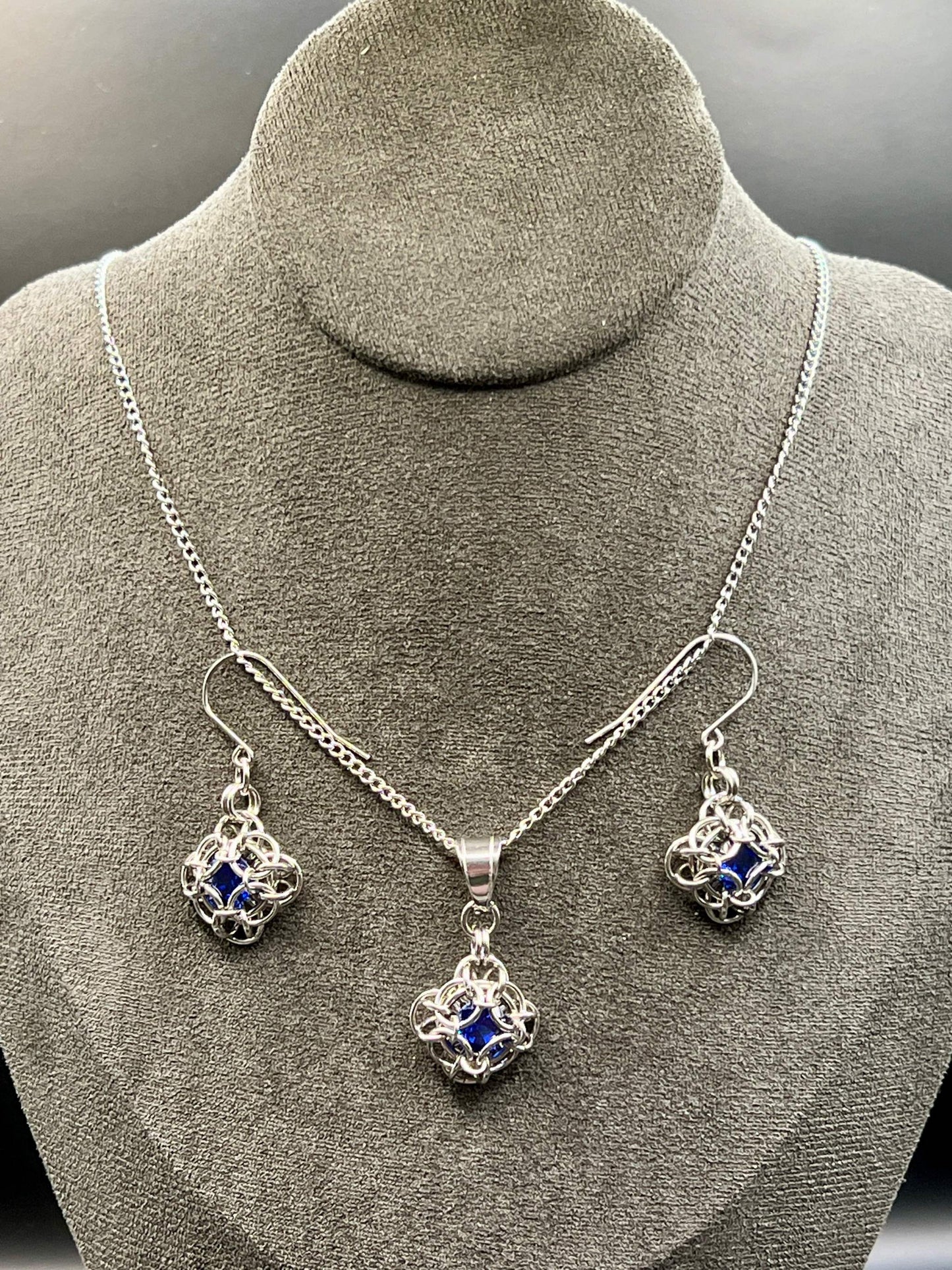 Petite Oriana Set with Pendant and Earrings, Blue Cubic Zirconia
