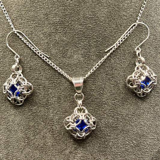 Petite Oriana Set with Pendant and Earrings, Blue Cubic Zirconia