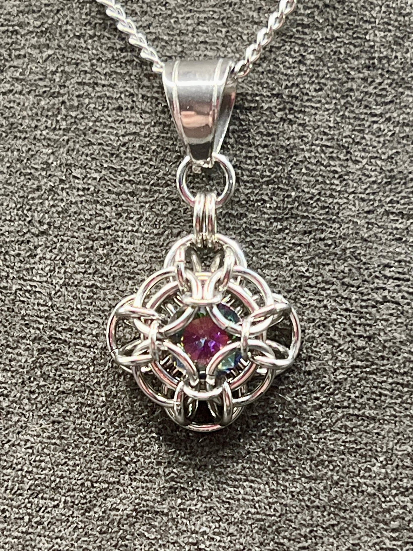Petite Oriana Pendant with Cubic Zirconia - Pink/Green Shift