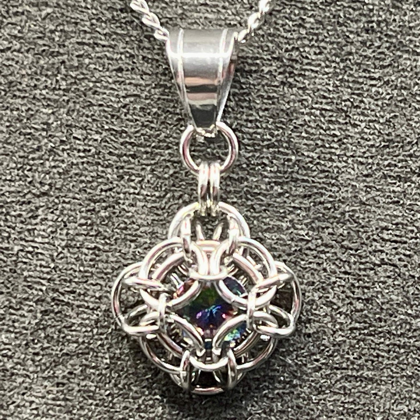 Petite Oriana Pendant with Cubic Zirconia - Pink/Green Shift
