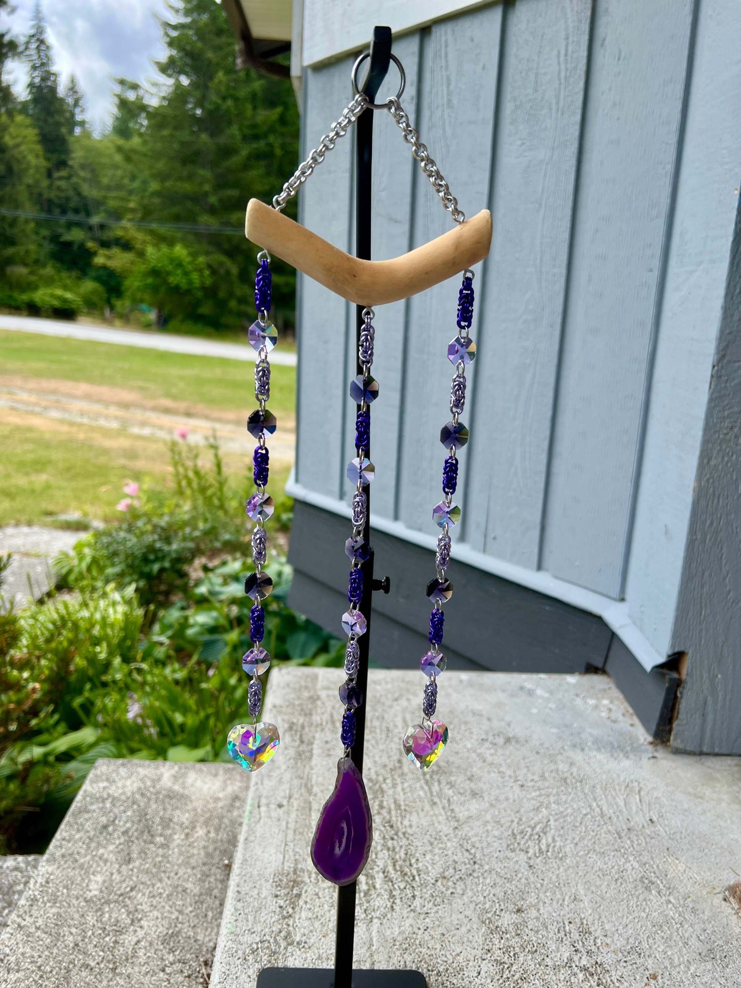 Suncatcher - Shades of Purple, Triple-Stranded with Agate Slice