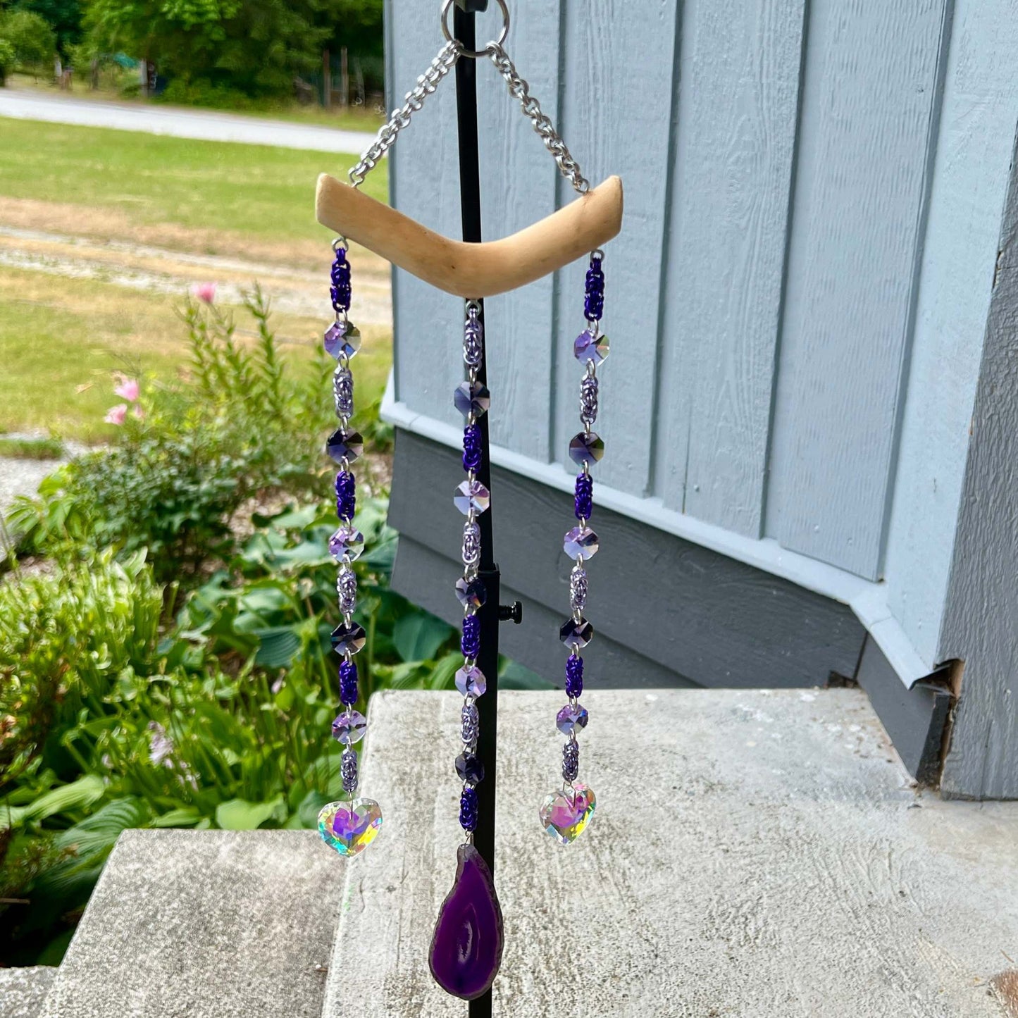 Suncatcher - Shades of Purple, Triple-Stranded with Agate Slice