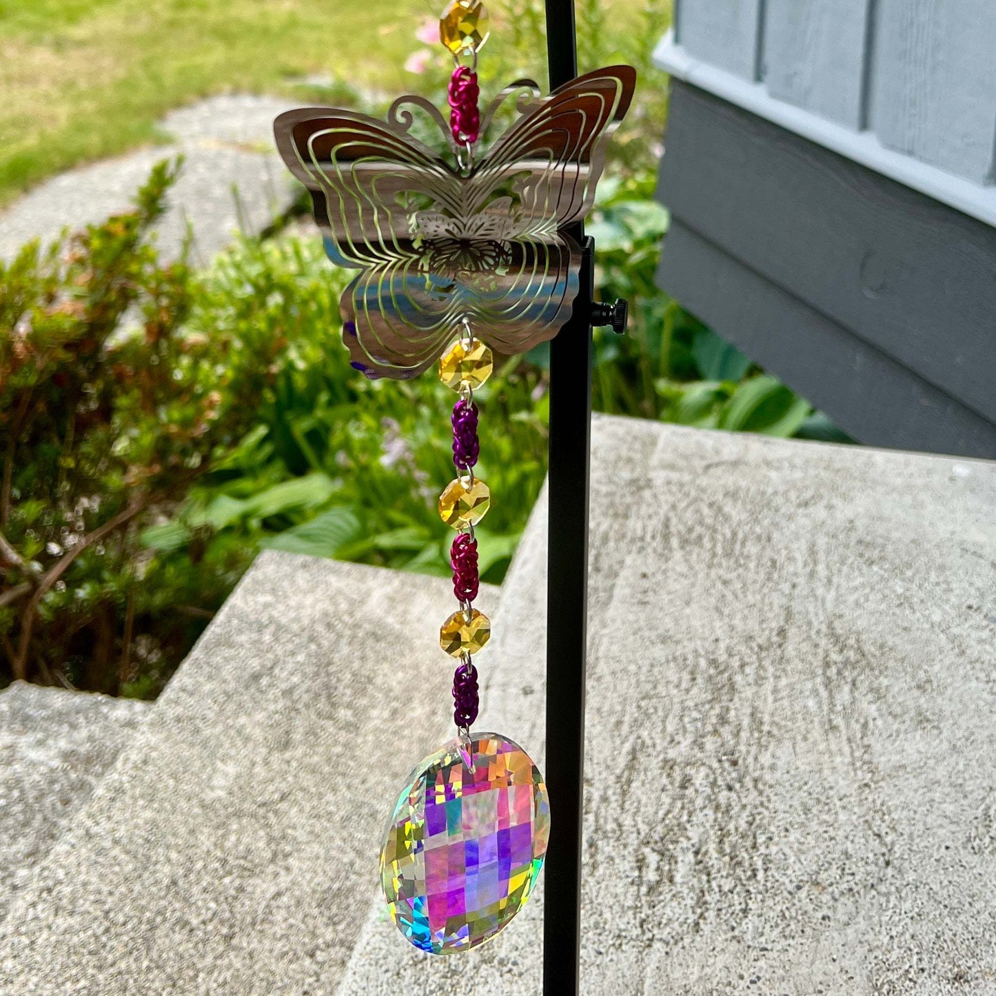 Suncatcher - Butterfly Windspinner with Pink, Purple and Yellow