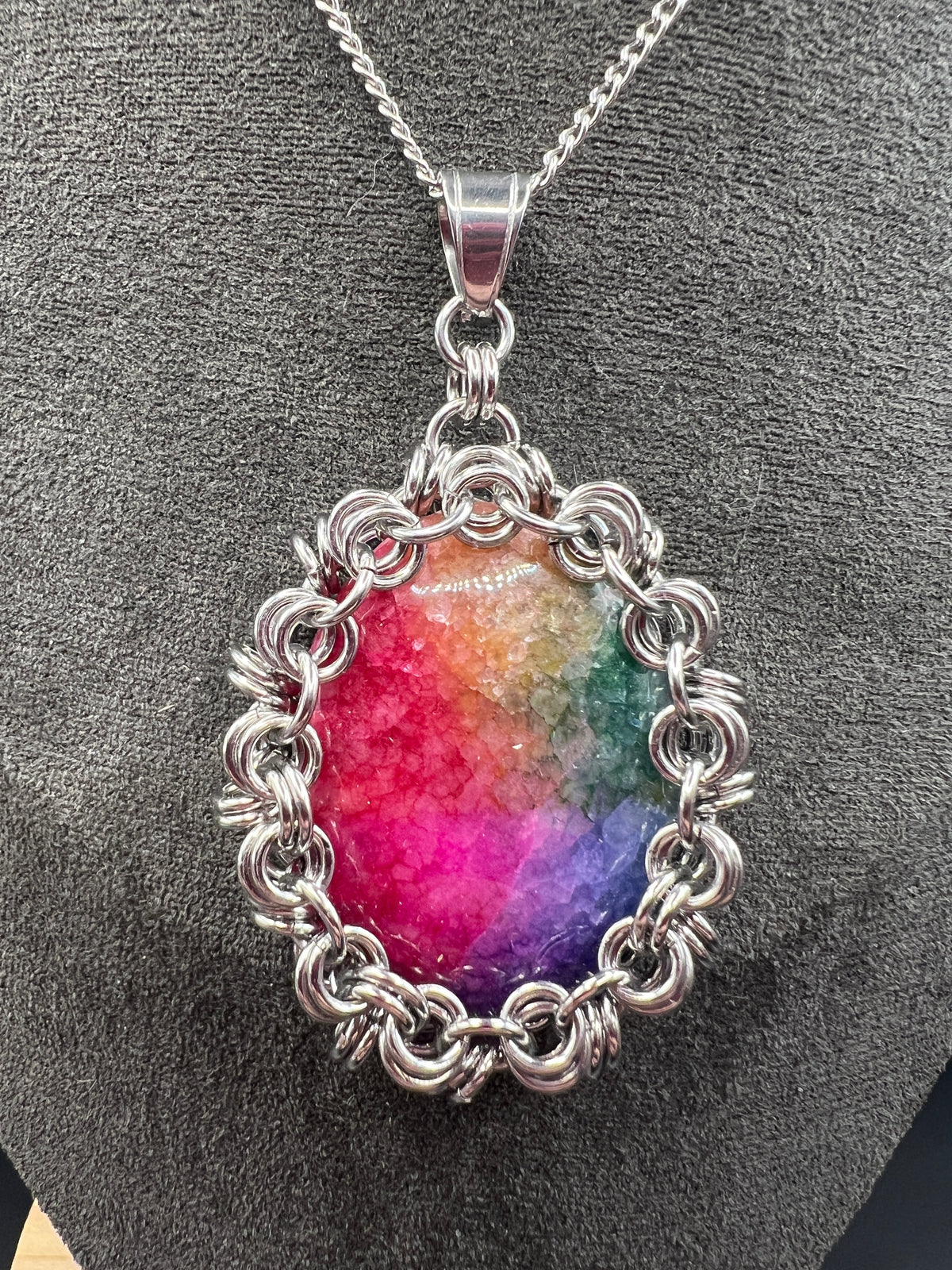 Captured Stone Cabochon Pendant - Dyed Solar Quartz