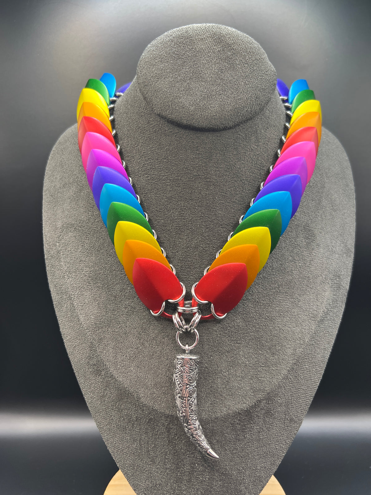 Scale Choker Necklace - Rainbow with Large Fang Pendant