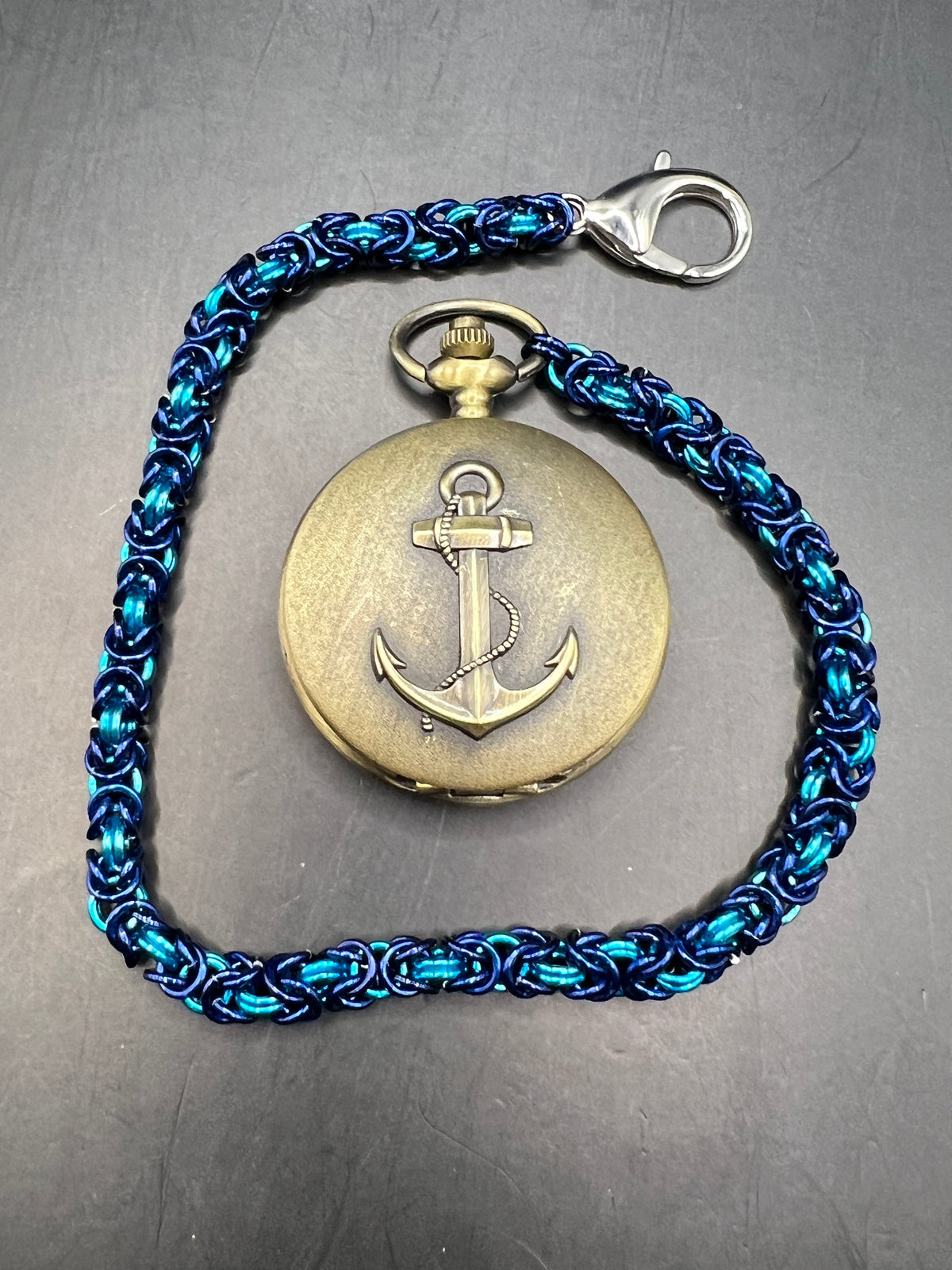 Pocket Watch with Chainmaille Chain - Blues Nautical
