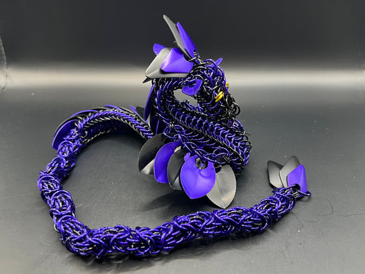Handmade Wearable Chainmaille Large Dragon - Purple & Black