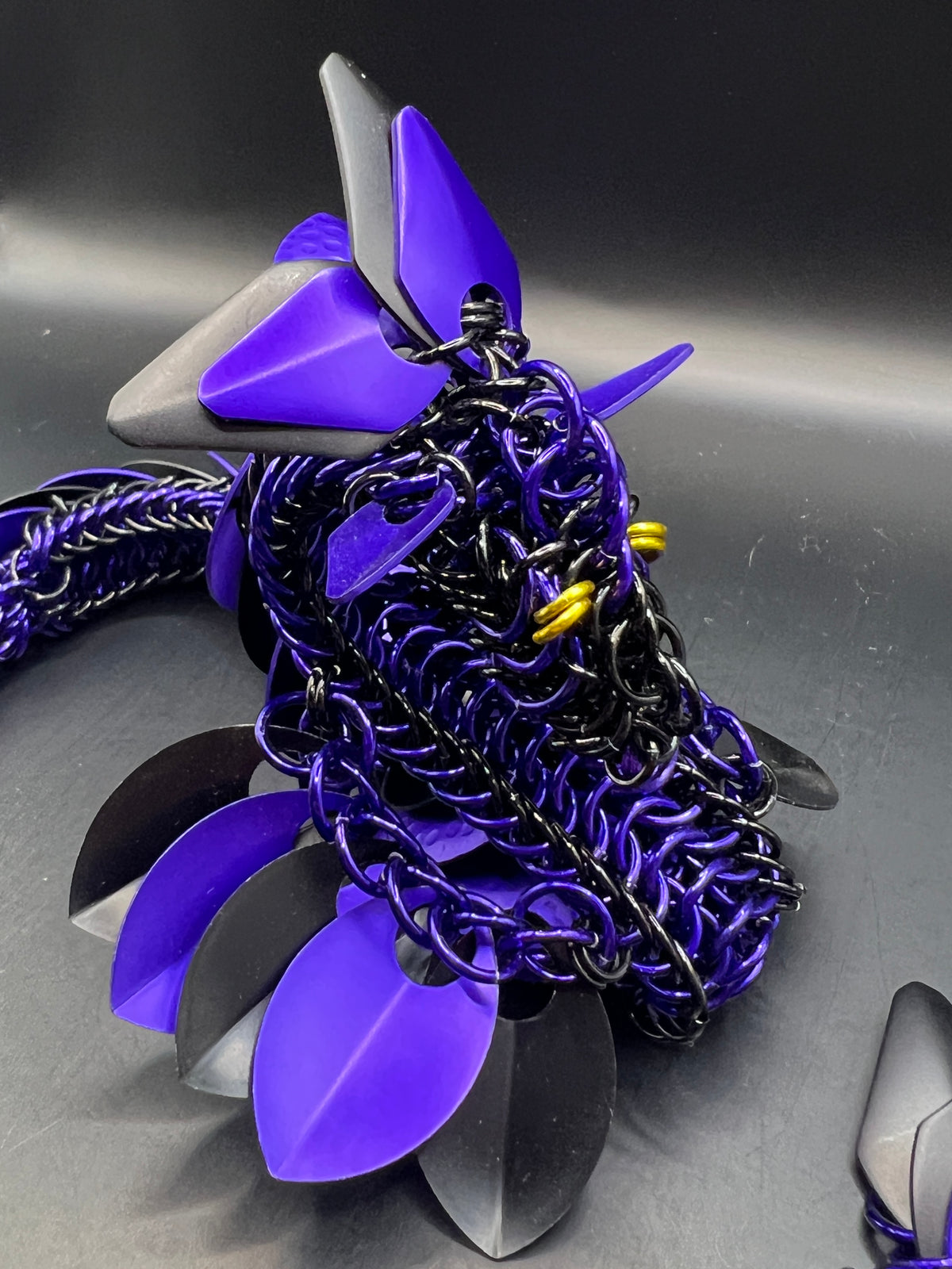 Handmade Wearable Chainmaille Large Dragon - Purple & Black