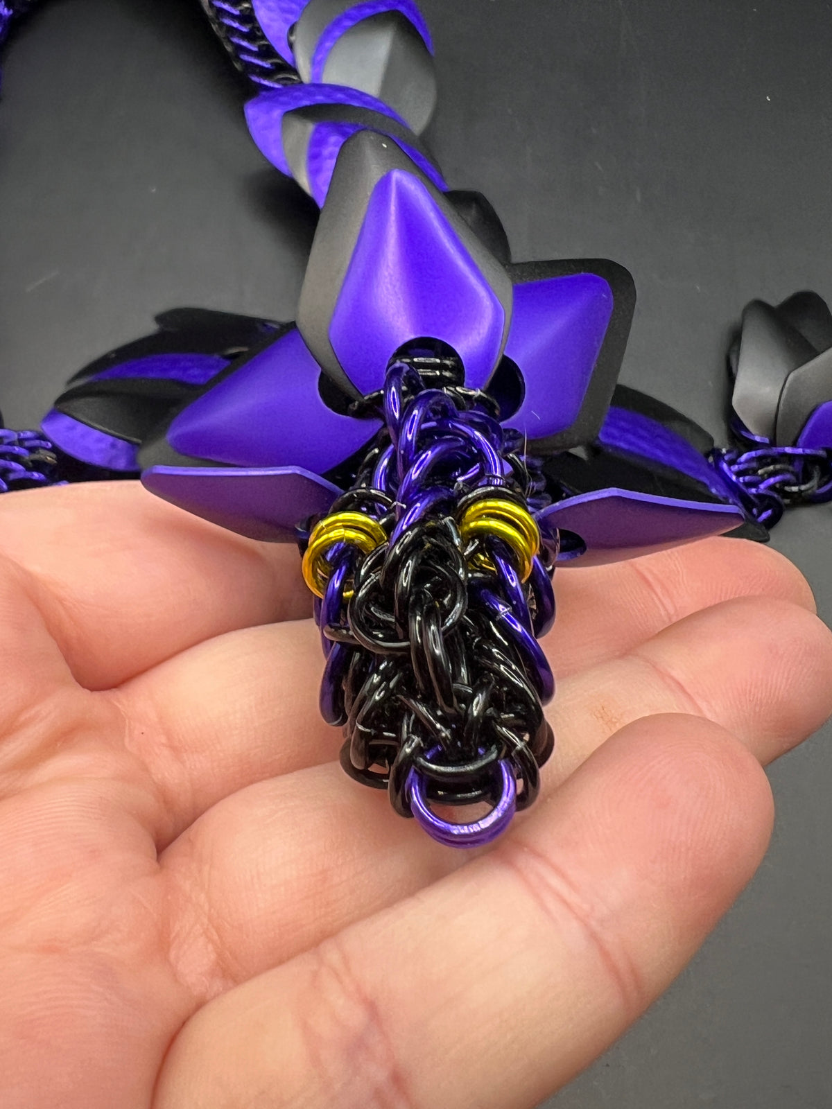 Handmade Wearable Chainmaille Large Dragon - Purple & Black